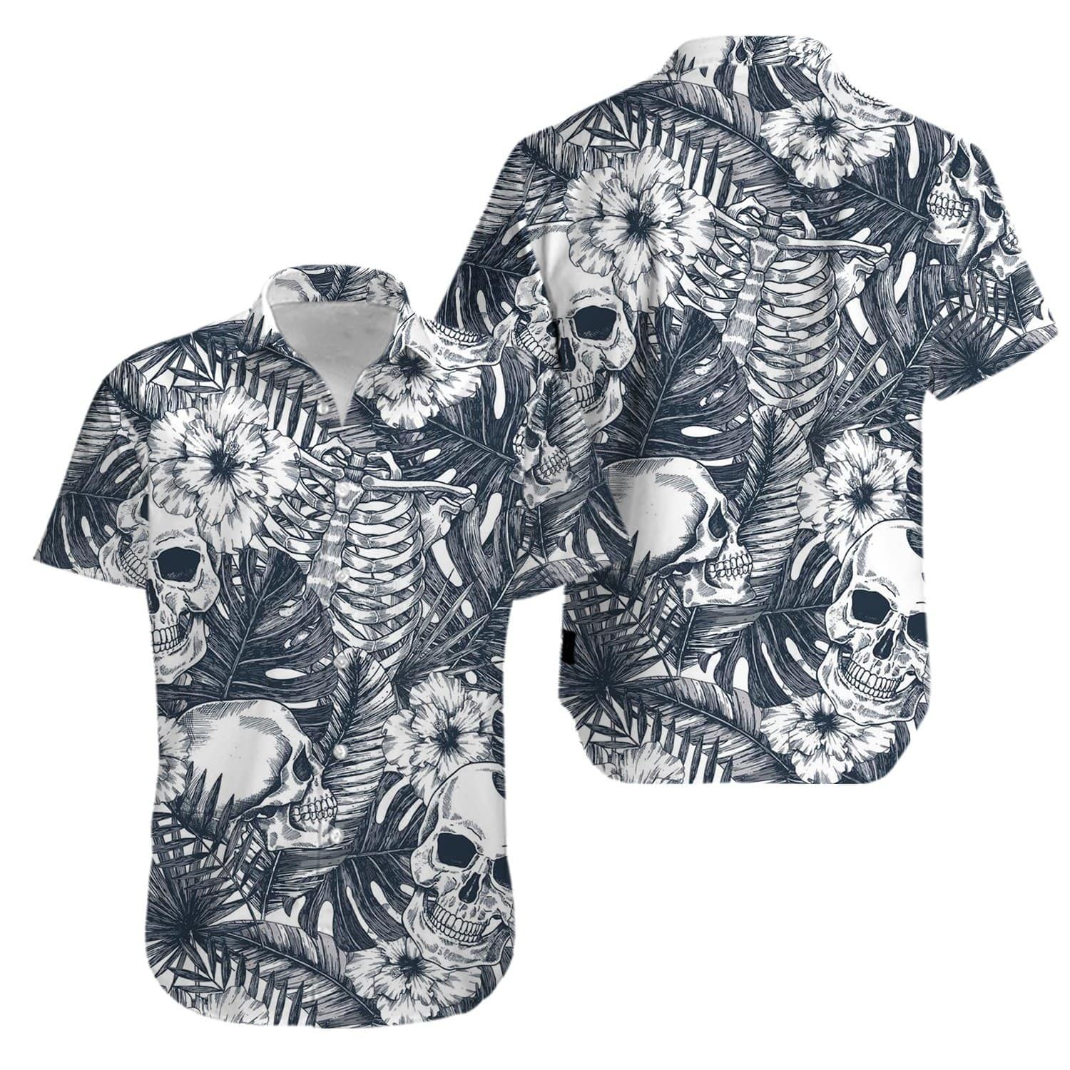 Skull tropical Grey Hawaiian Aloha Shirts