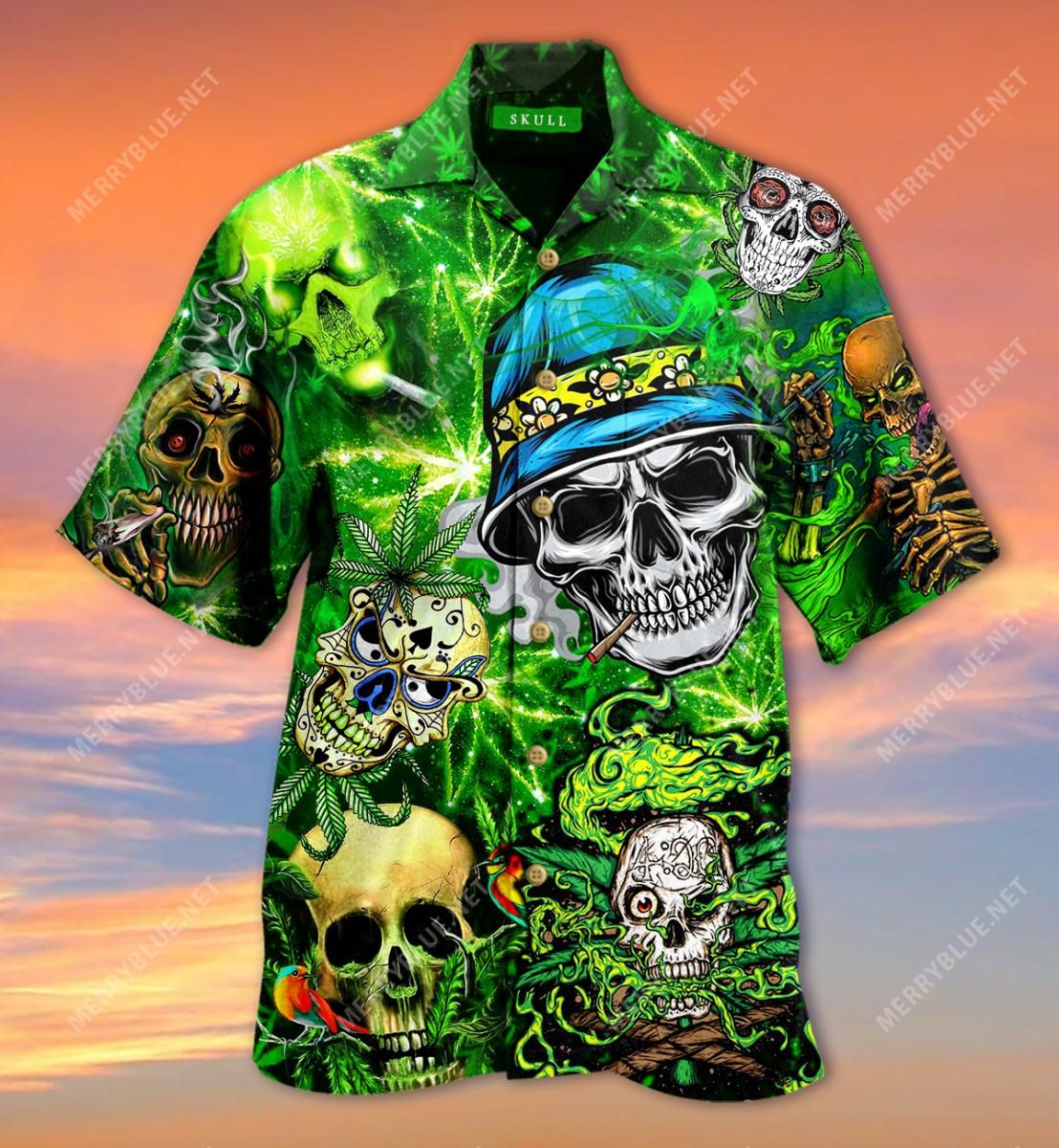 Skulls Just Wanna Get High Aloha Hawaiian Shirt Colorful Short