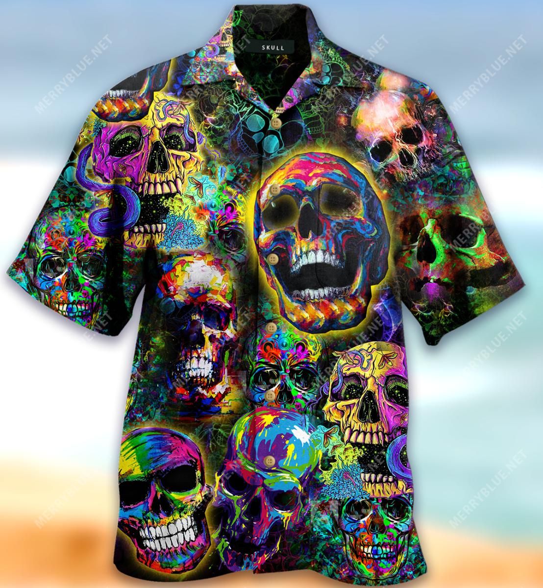 Smiley Skull Aloha Hawaiian Shirt Colorful Short Sleeve Summer Beach