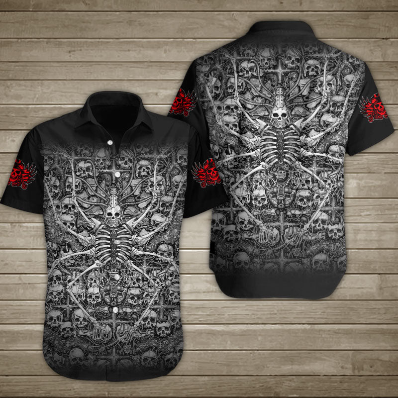 Spider Skull Hawaiian Shirt Summer Button Up For Men Women Couple