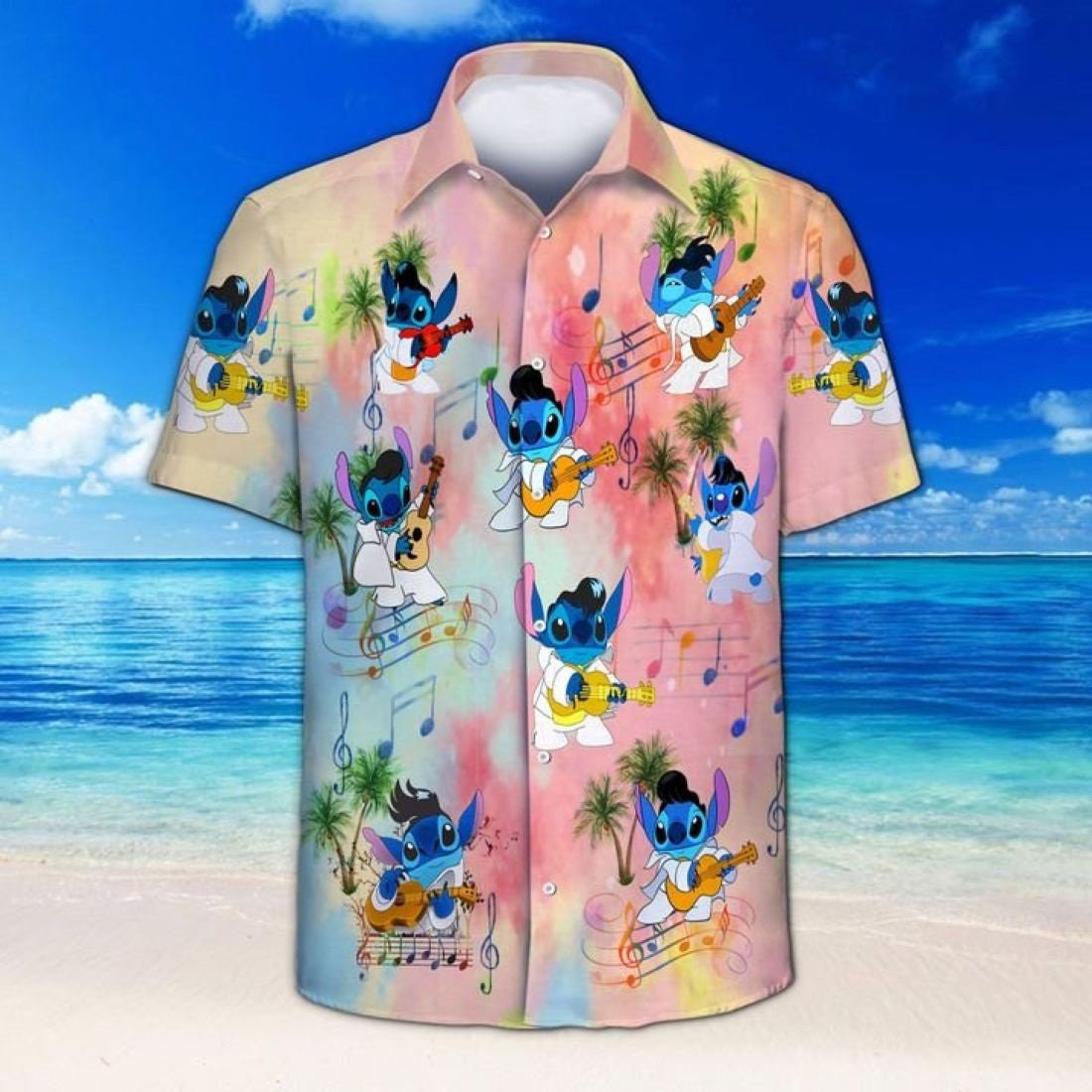 Stitch Aloha Retro Guitar Playing Hawaiian Shirt