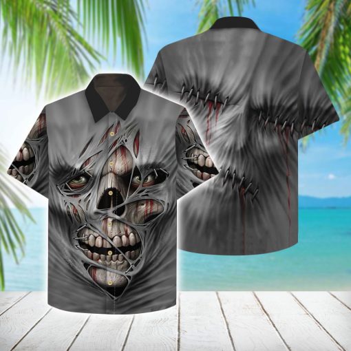 Stitched Skull Hawaiian Shirt-1