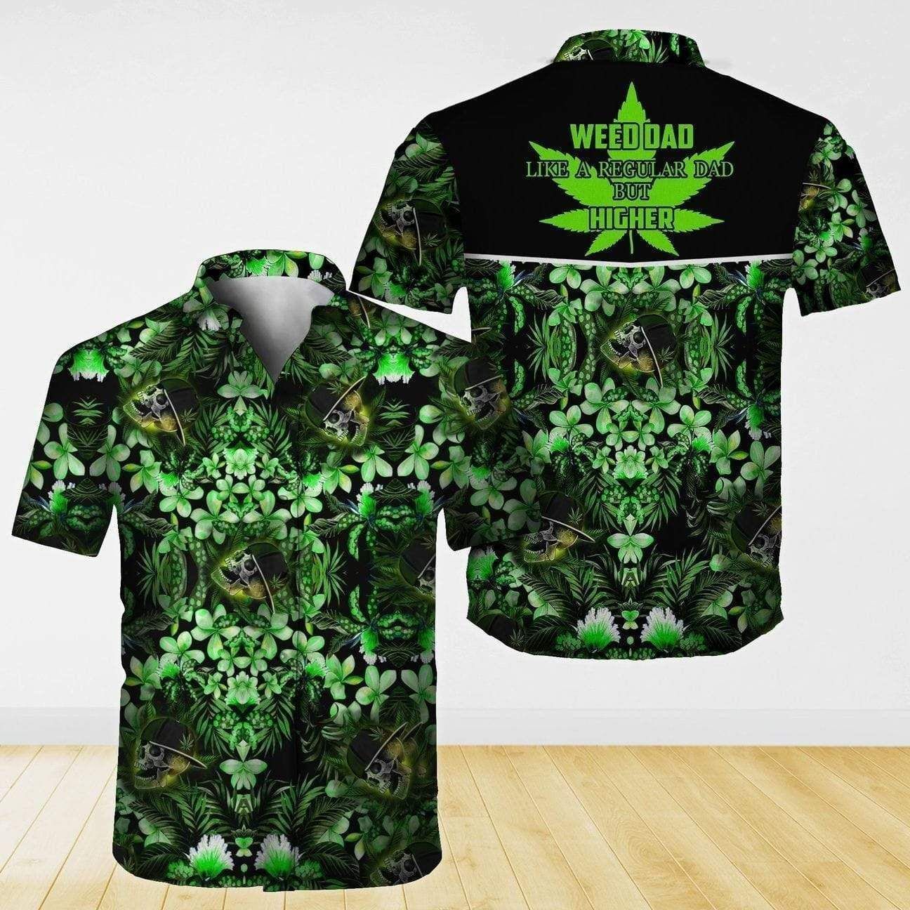 Stoner Dad Is So Cool Skull Weed Cannabis Hawaiian Aloha Shirts