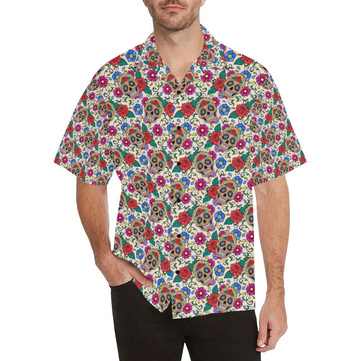 Sugar Skull Colorful Themed Print Hawaiian Shirt-1