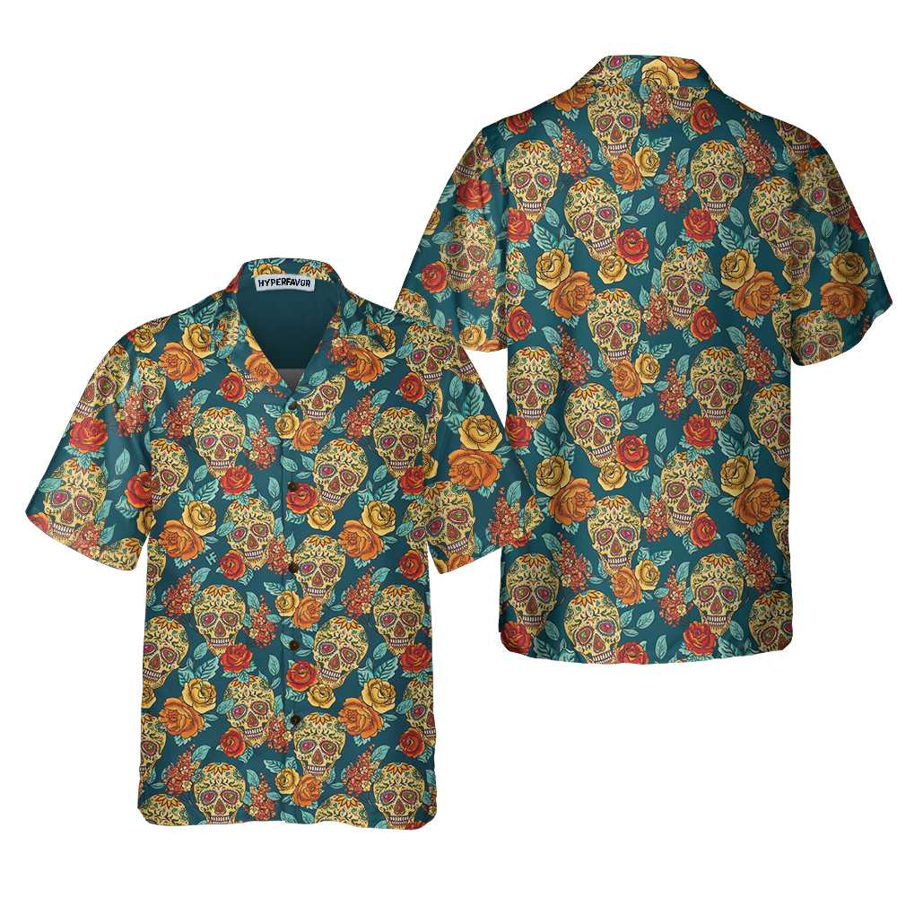 Sugar Skull Dead Day Hawaiian Shirt Vintage Floral Mexican Skull