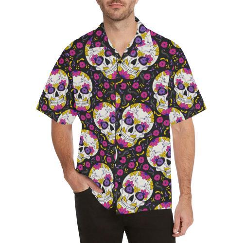 Sugar Skull Floral Pattern Hawaiian Shirt
