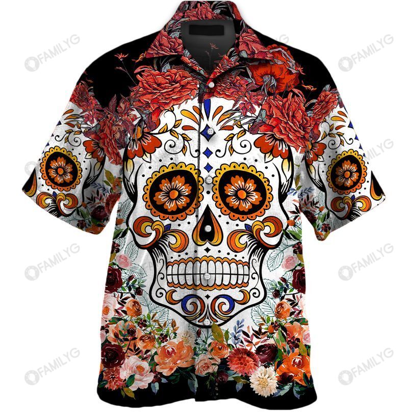 Sugar Skull Pattern Art Unisex Hawaiian Shirt Summer Hawaiian For Men Women Couple
