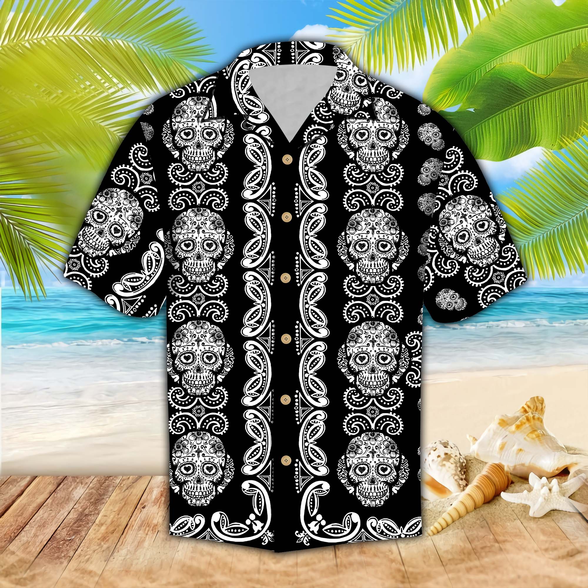 Sugar Skull Pattern Hawaiian Shirt For Women Men