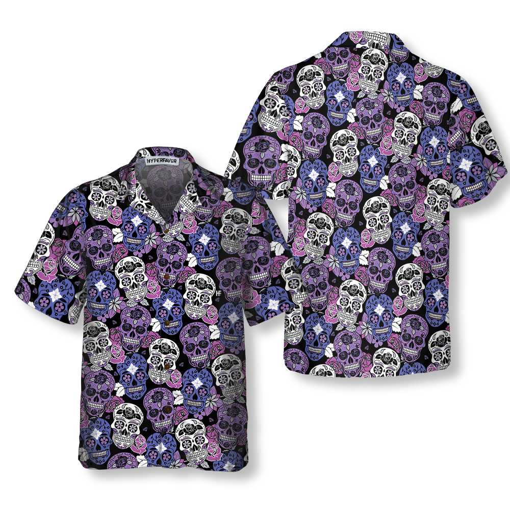 Sugar Skull Purple Hawaiian Shirt Mexican Skull Shirt
