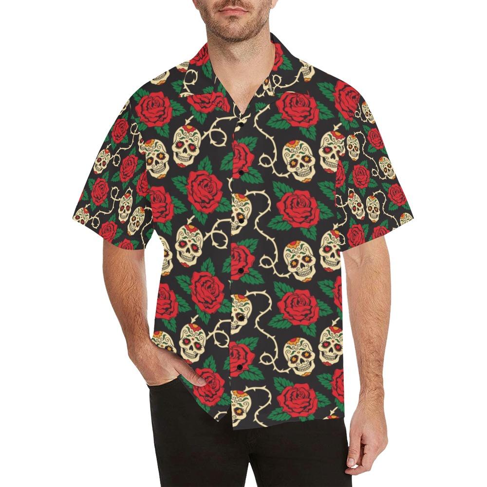 Sugar Skull Red Rose Print Design Lks301 Hawaiian Shirt