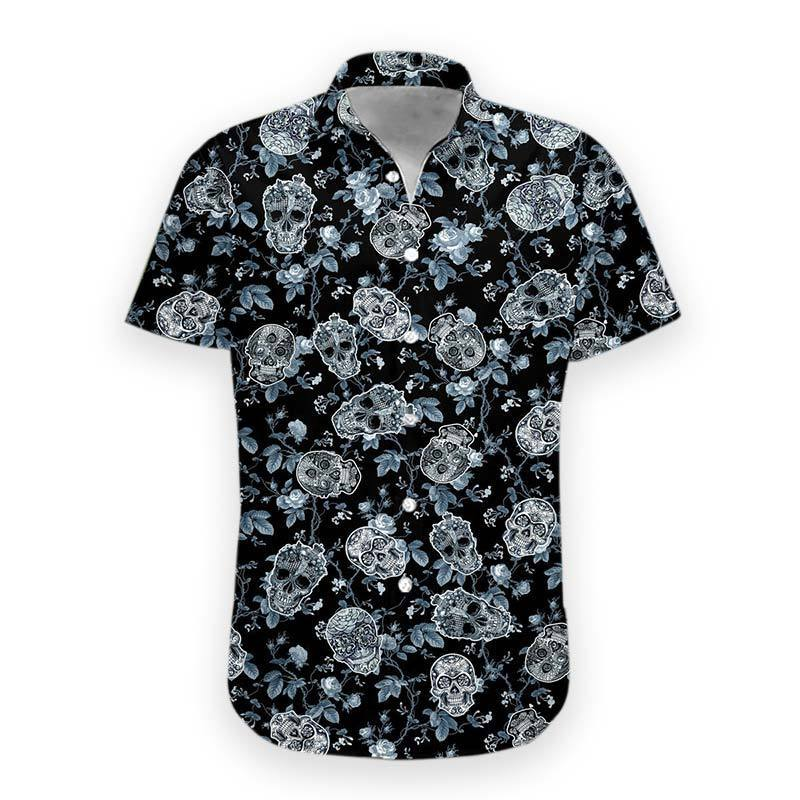 Sugar Skull Rose Black Hawaiian Shirt Crazy Funny Hawaiian Shirt