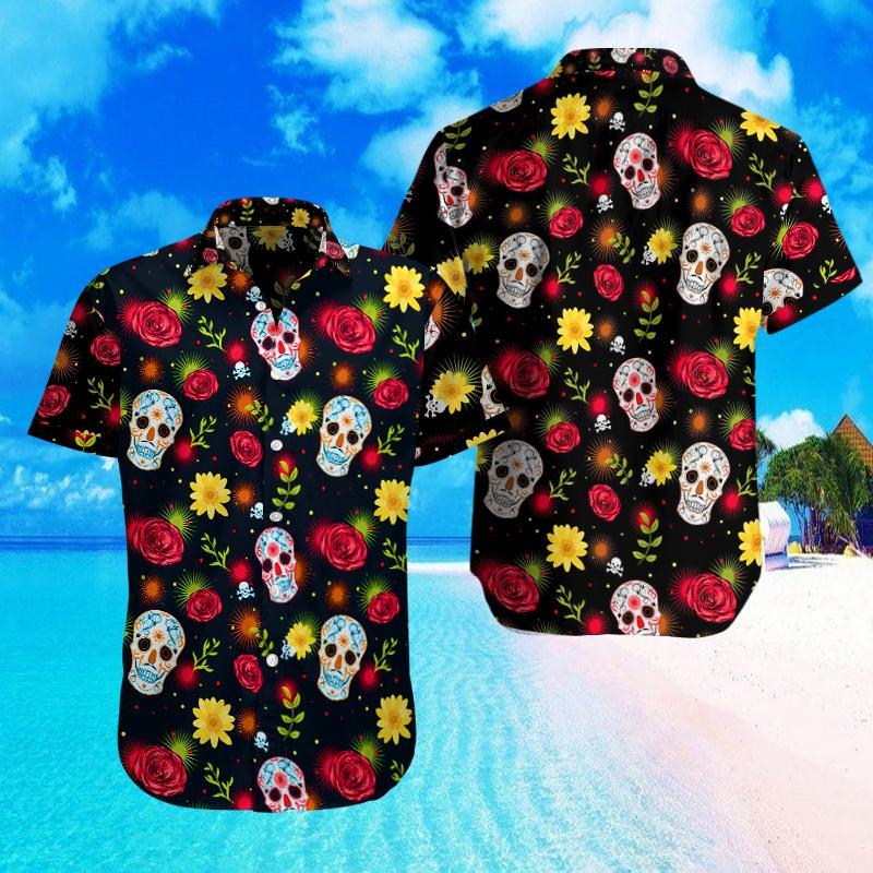 Sugar Skull With Rose Hawaii Shirts Hawaiian Shirt For Men Hawaiian Shirt