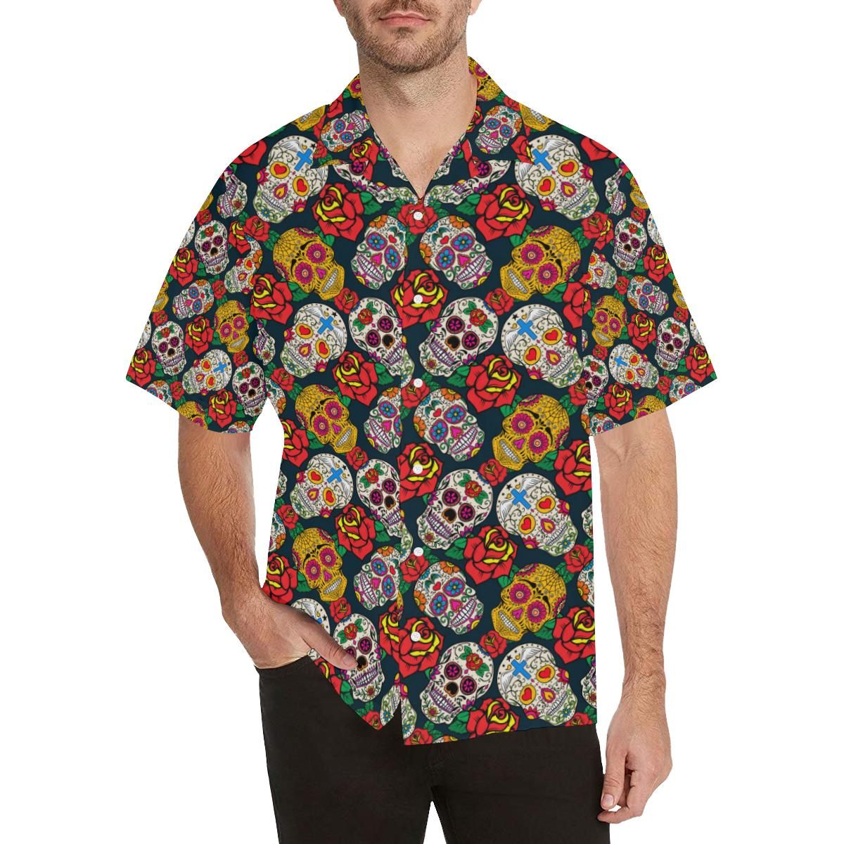 Suger Skull Pattern Background Mens All Over Print Hawaiian Shirts