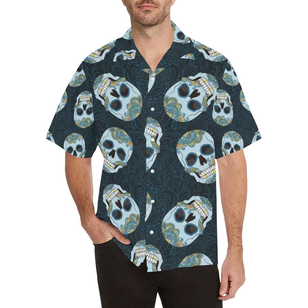Suger Skull Pattern Mens All Over Print Hawaiian Shirt