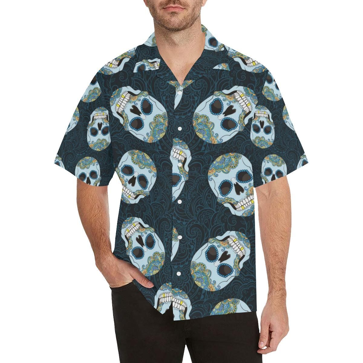 Suger Skull Pattern Mens All Over Print Hawaiian Shirt-1