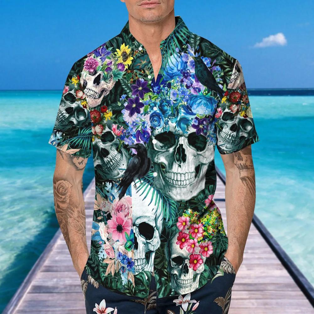 Summer Floral Skull Hawaiian Shirt