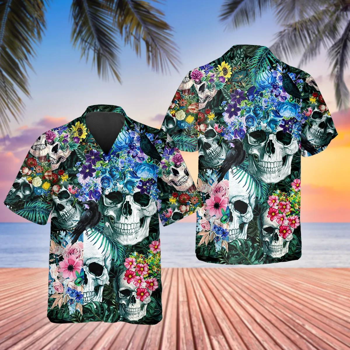 Summer Floral Skull Hawaiian Shirt