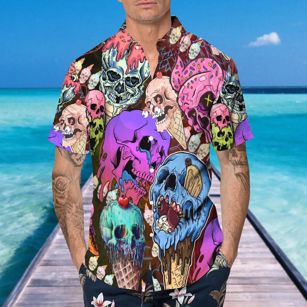 Summer Melting Ice Cream Skull Hawaiian Shirt