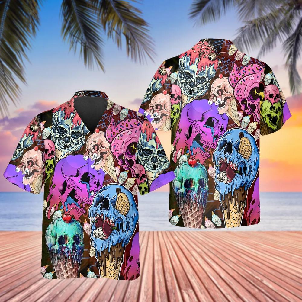 Summer Melting Ice Cream Skull Hawaiian Shirt