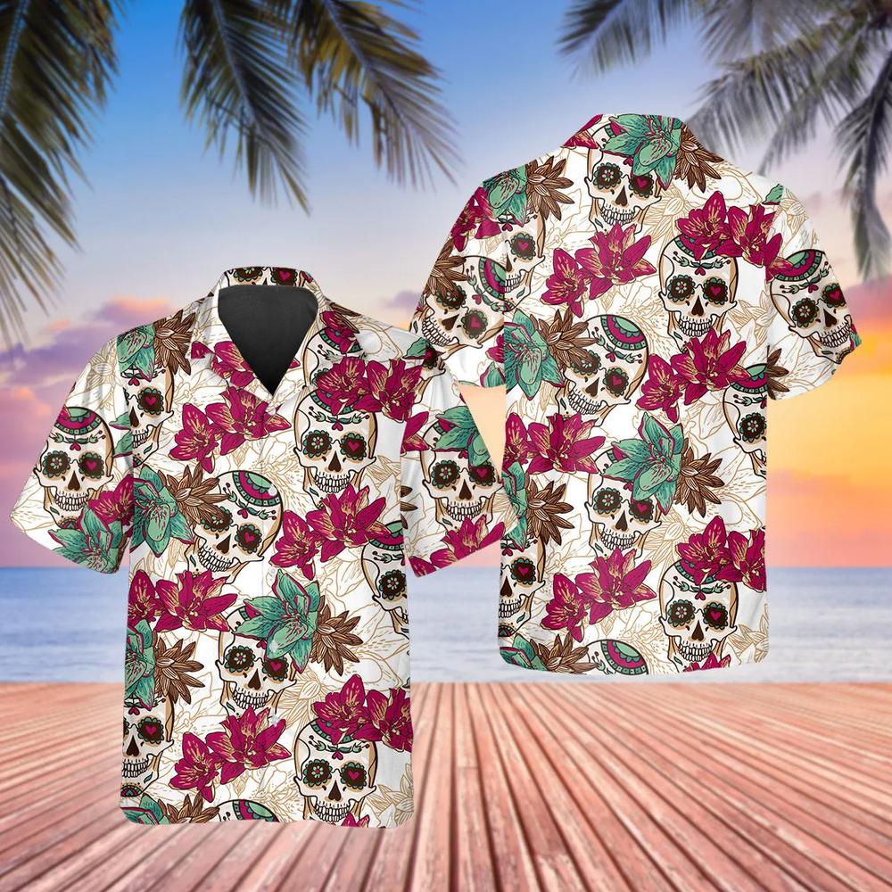 Summer Sugar Skull Hawaiian Shirt T