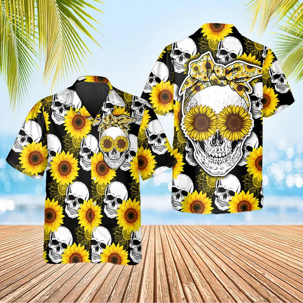 Sunflower Skull Hawaiian Shirt