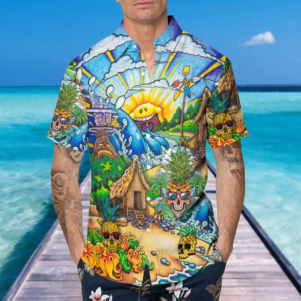 Sunny Village Beach Skull Hawaiian Shirt