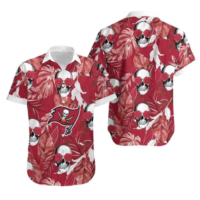 Tampa Bay Buccaneers Coconut Leaves And Skulls Hawaiian Shirt For Fans-1