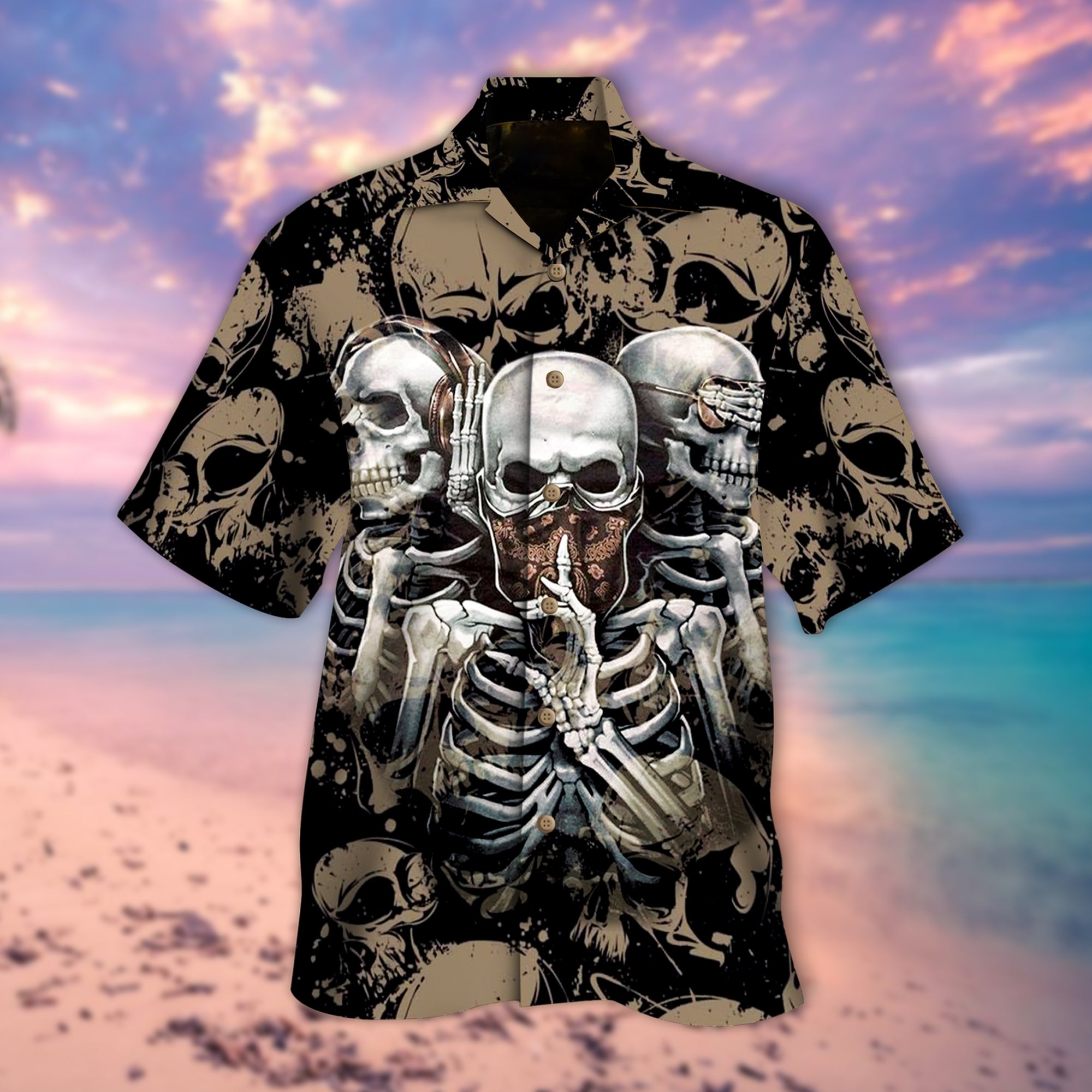 Three Wise Skulls Hawaiian Shirt – Pp099-1