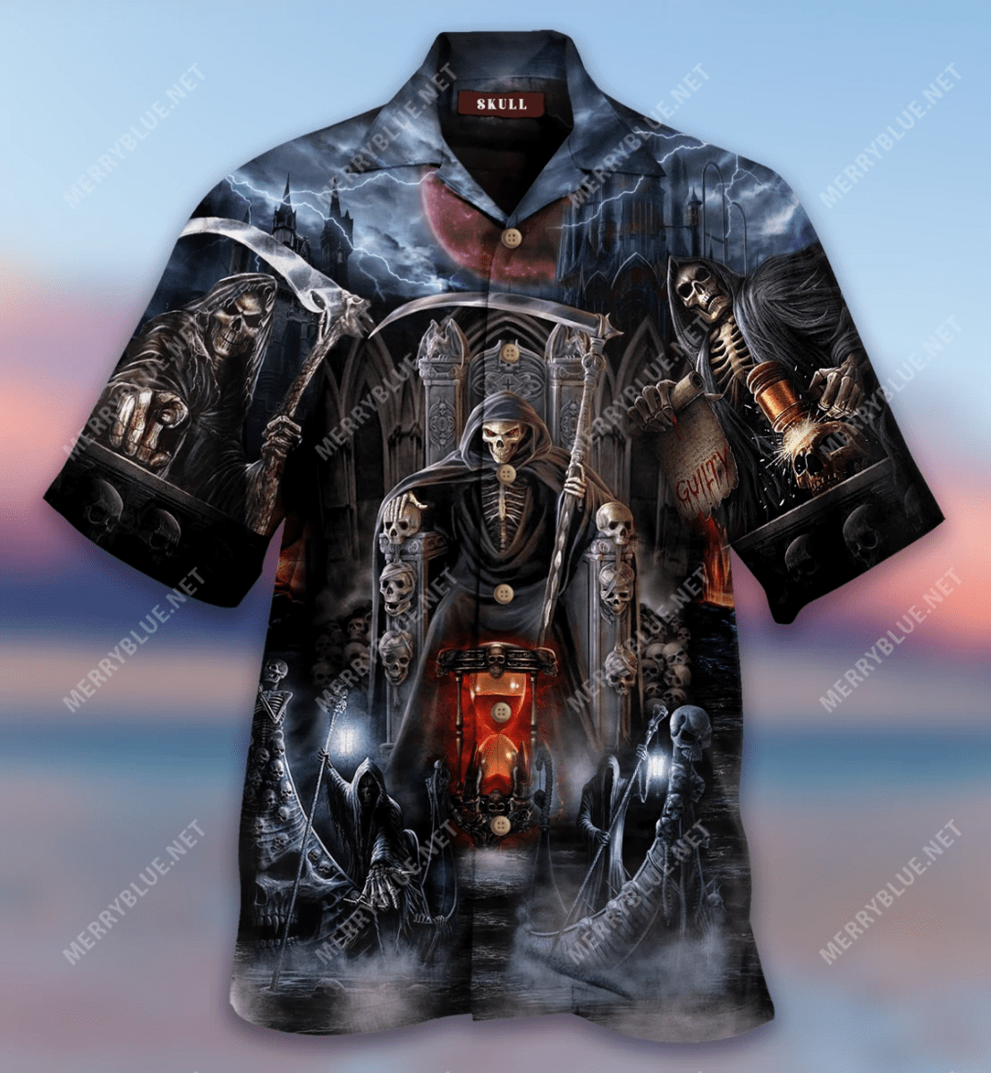 Thunder Death Skull Hell Tattoo Hawaiian Unisex Aloha Shirt