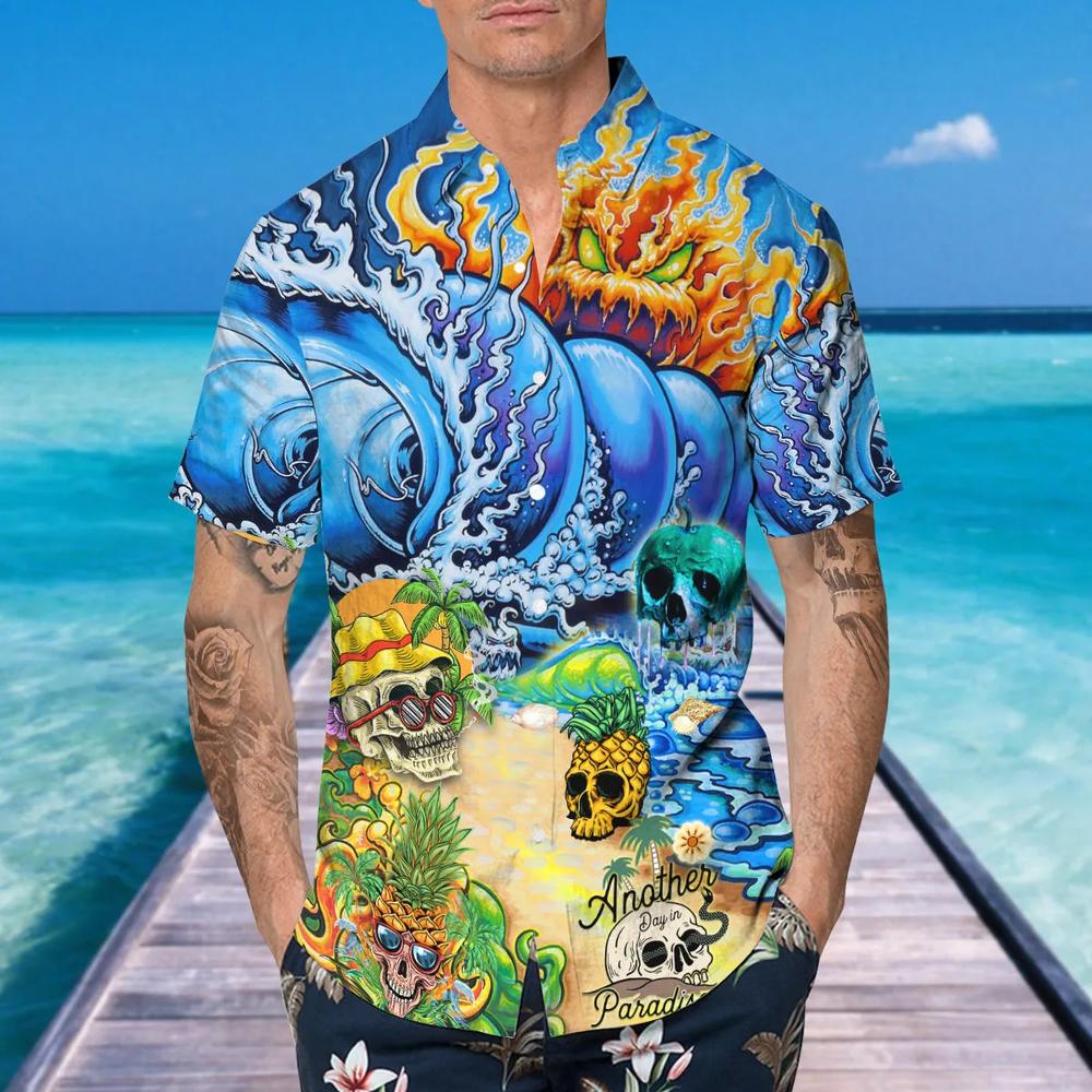 Tidal Wave Beach Skull Hawaiian Shirt