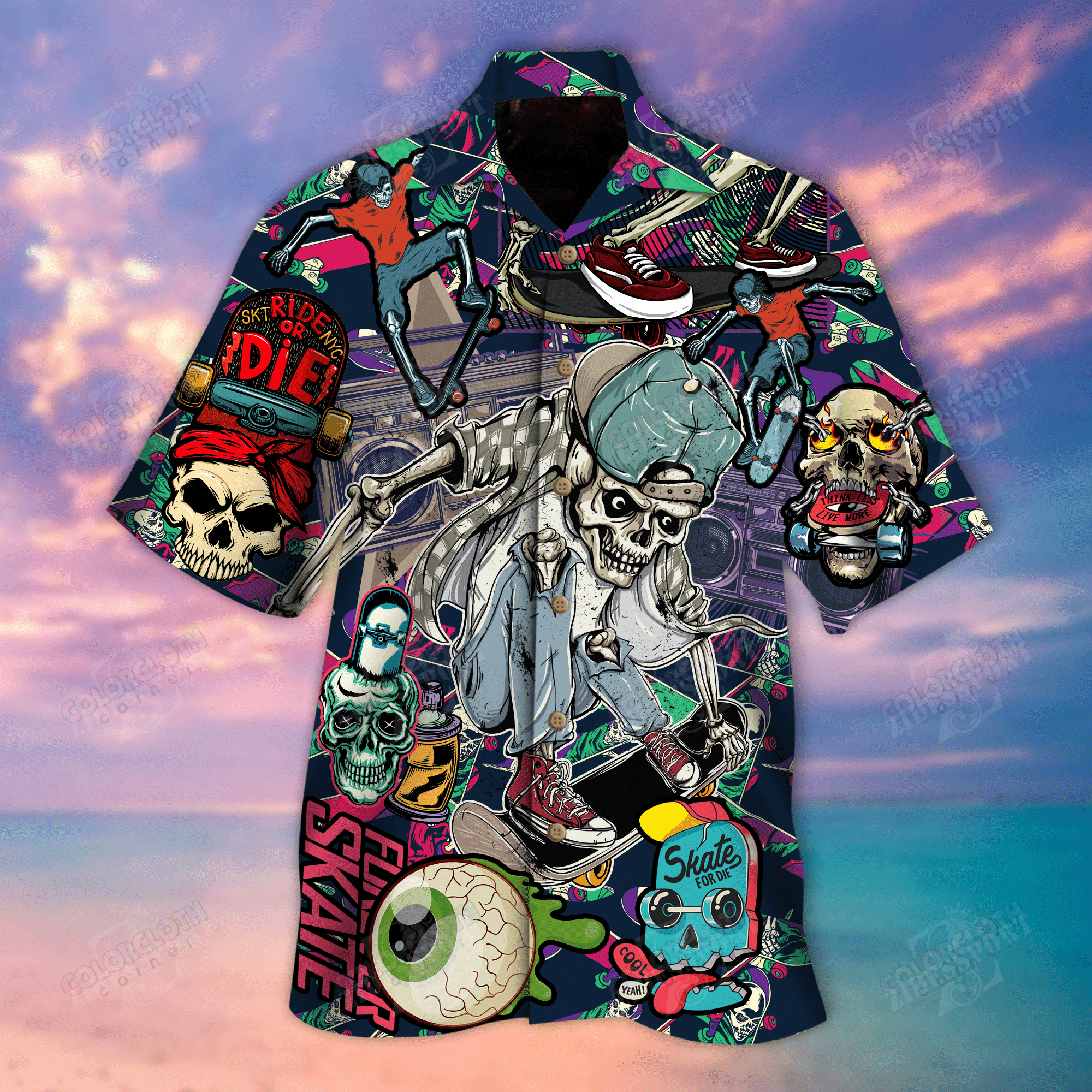 Time To Ride Skull Skateboarding Unisex Hawaiian Shirt