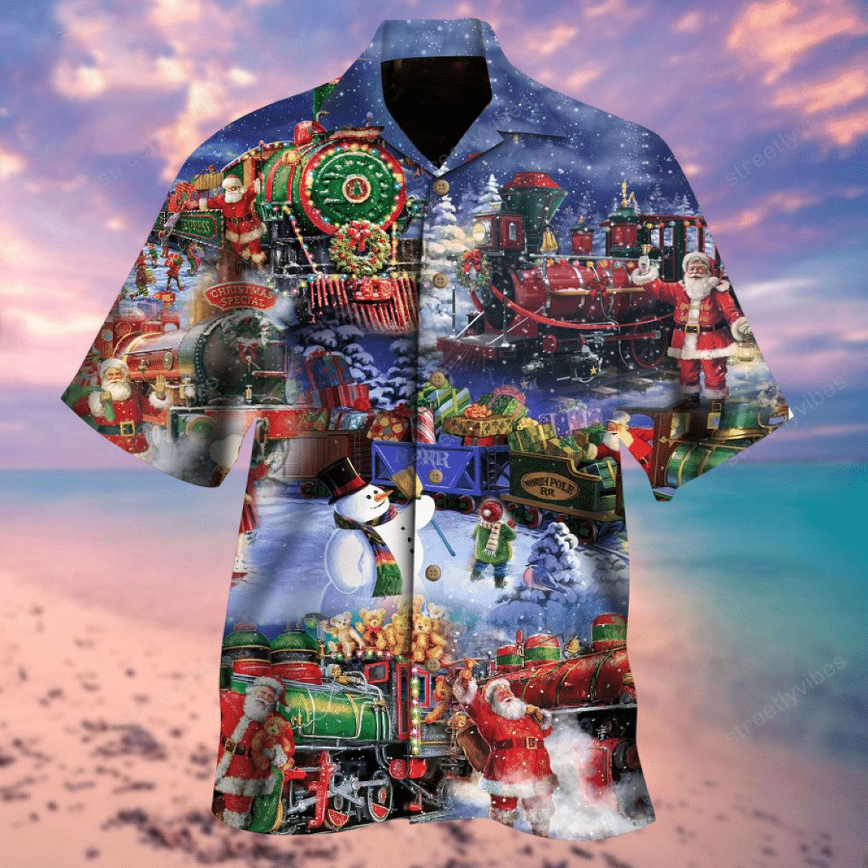 Train To Christmas Hawaiian Retro Christmas Vintage Summer Shirt