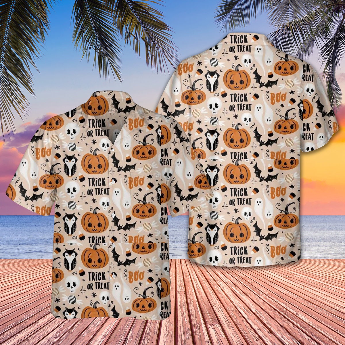 Treat Or Trick Halloween Pumpkin Hawaiian Tropical Shirt