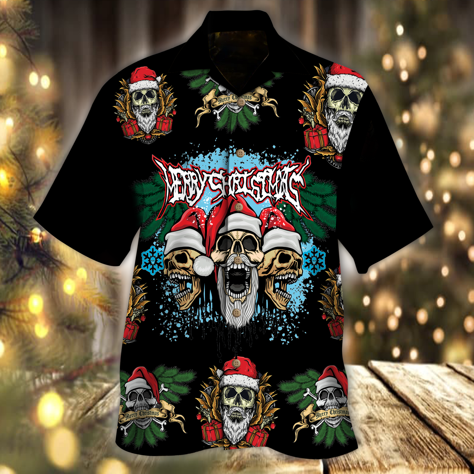 Triple Santa Skull Hawaiian Shirt