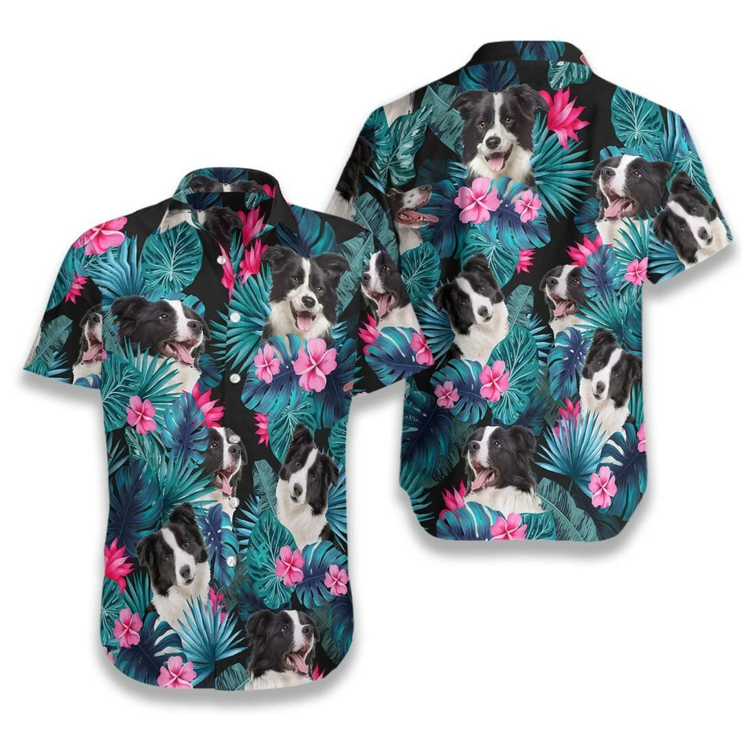 Tropical Border Collie 3d All Over Printed Hawaiian Shirt
