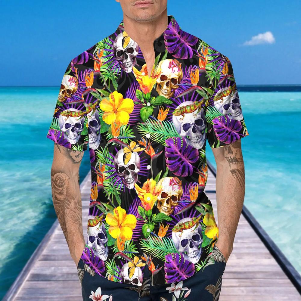 Tropical Floral Skull Hawaiian Shirt