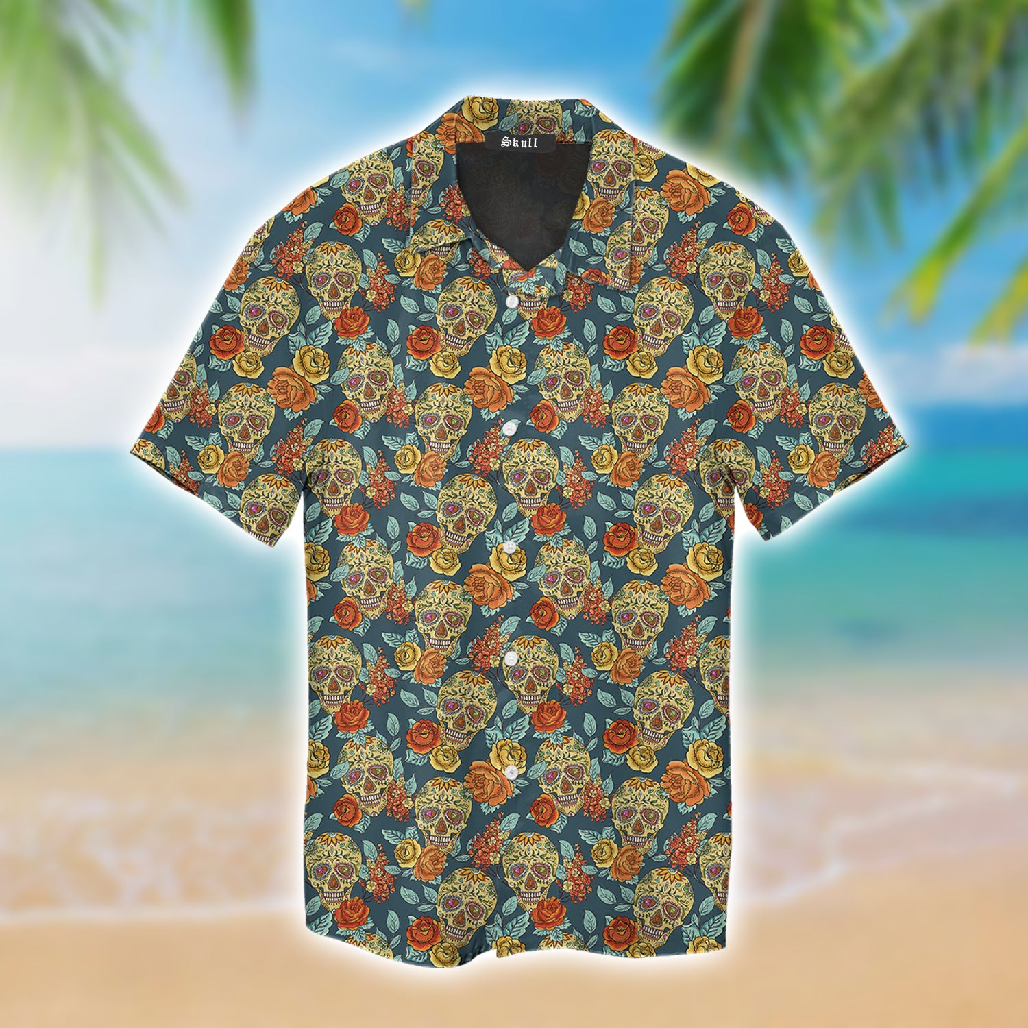 Tropical Flower Skull Green Hawaiian Shirt-1