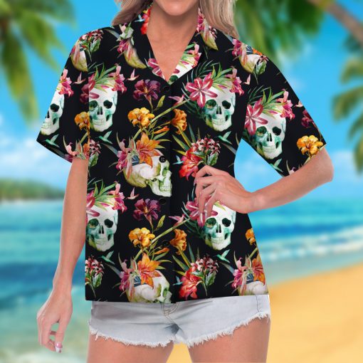 Tropical Flower Skull Hawaiian Shirt – Gift For Skull Lover