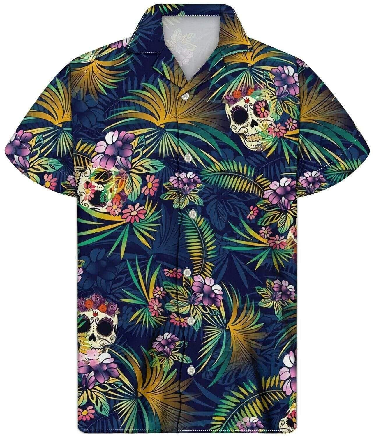 Tropical Skull Hawaiian Shirt Colorful Short Sleeve Summer Beach Casual Shirt
