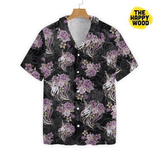 Unicorn Skull Flowers Hawaiian Hawaii Shirt-1