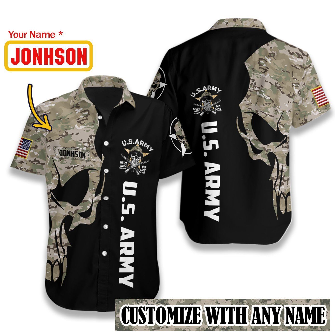 Us Army Digital Camo Skull Ez05 3008 Custom Hawaiian Shirt