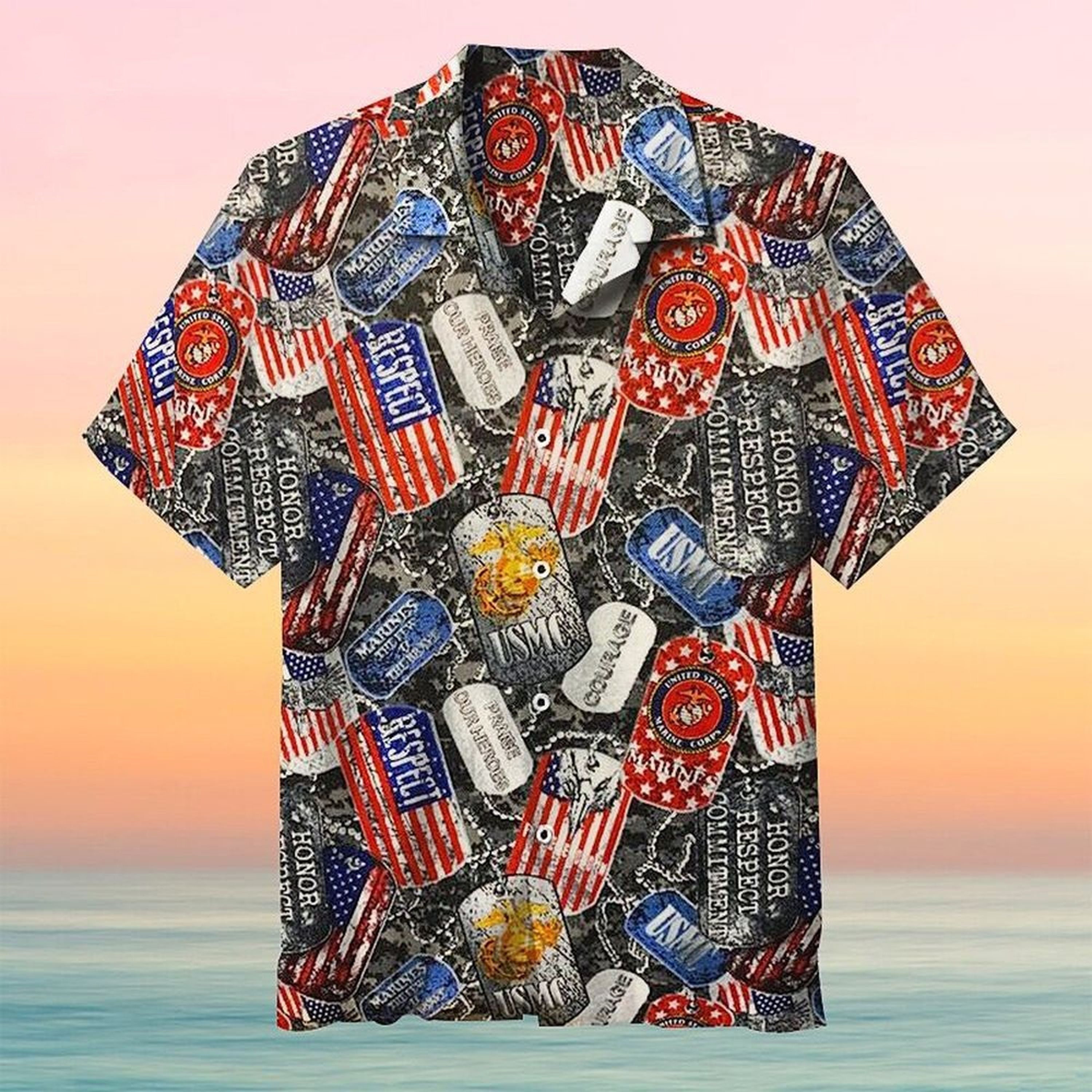 Us Marines Dog Tags Hawaiian Vintage Summer Shirt