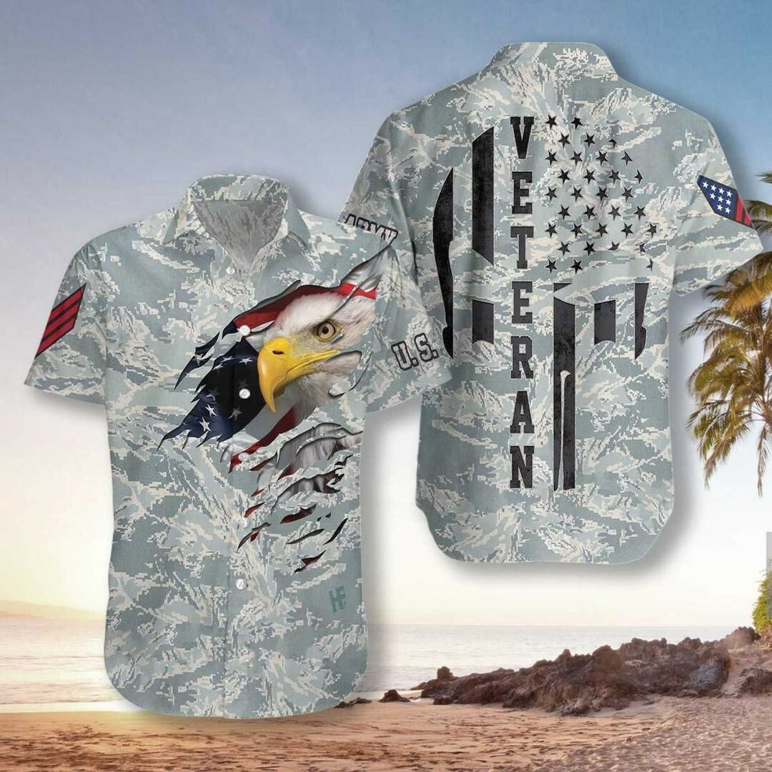 Veteran Proud Us Airforce Camouflage 3d All Over Printed Hawaiian Shirt