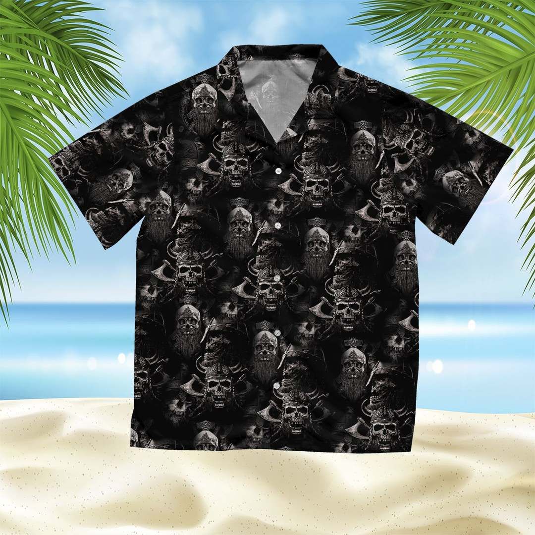 Viking Skulls Black Amazing Design Hawaiian Shirt