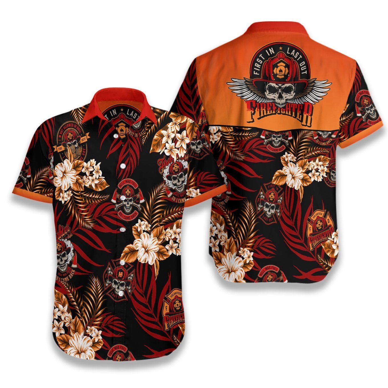 Vintage Firefighting Colorful Emblems Skull Ez05 1208 Hawaiian Shirt