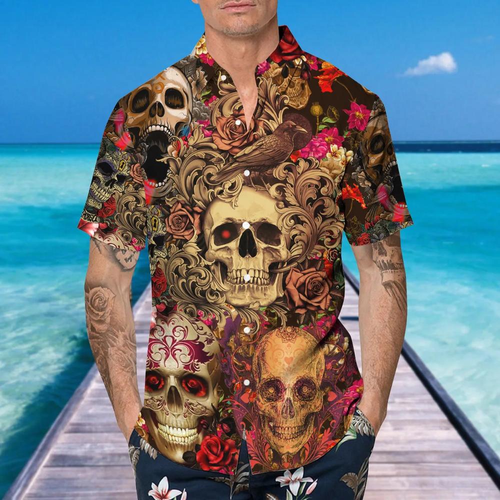 Vintage Flower Skull Hawaiian Shirt This Trends Summer Beach Shirt For Men Women