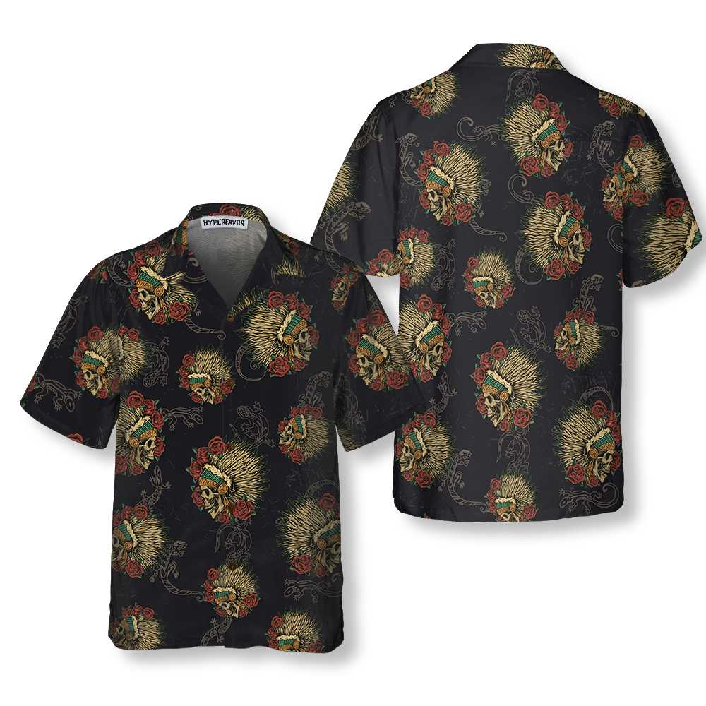 Vintage Native American Skull With Lizard Hawaiian Shirt Wild West American Indian Shirt Vintage Native American Skull With Lizard Hawaiian Shirt Wild West American Indian Shirt