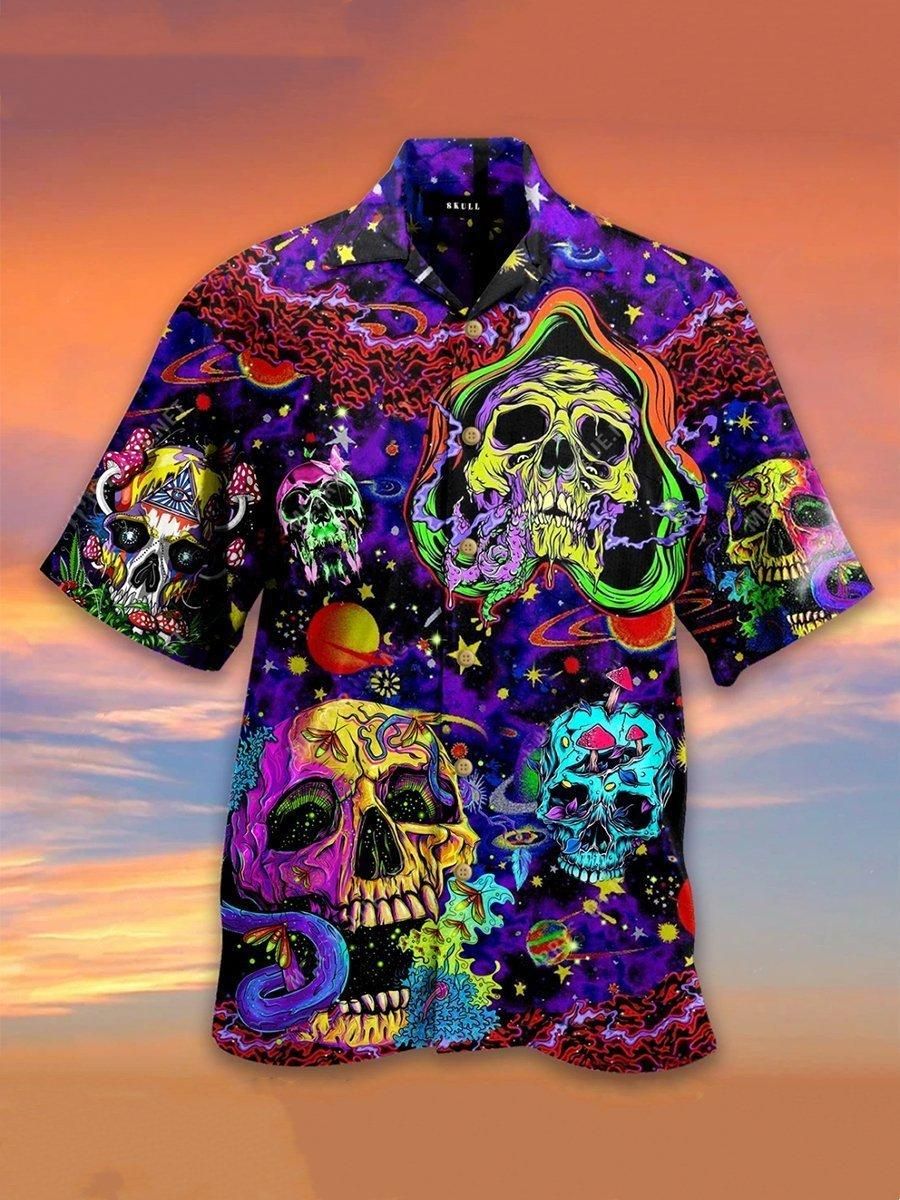 Vintage Skull Life Is Aloha Hawaiian Shirt Colorful Short Sleeve