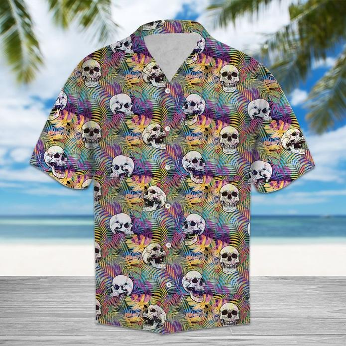 Vintage Skull Palm Leaves Tropical 3d Print Polyester Hawaiian Shirt-