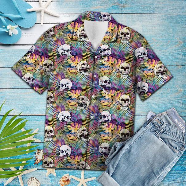 Vintage Skull Palm Leaves Tropical Hawaiian Shirt 131-1